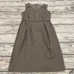Boden Taupe / Brown Cotton Shift Dress with embroidered neckline size 4